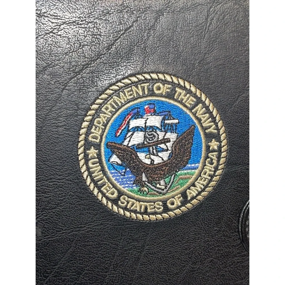 Vintage United States Navy Black 3 Ring Portfolio With Embroidered Logo & Pen